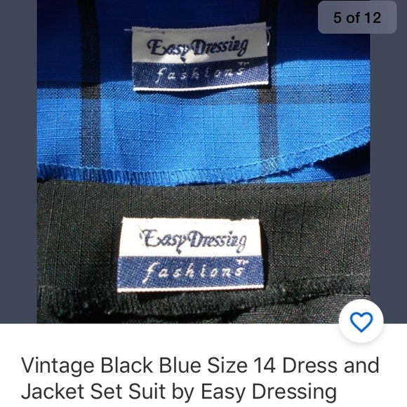 Vintage Black Blue Sz 14 Dress and Jacket Set Suit - Picture 6 of 7
